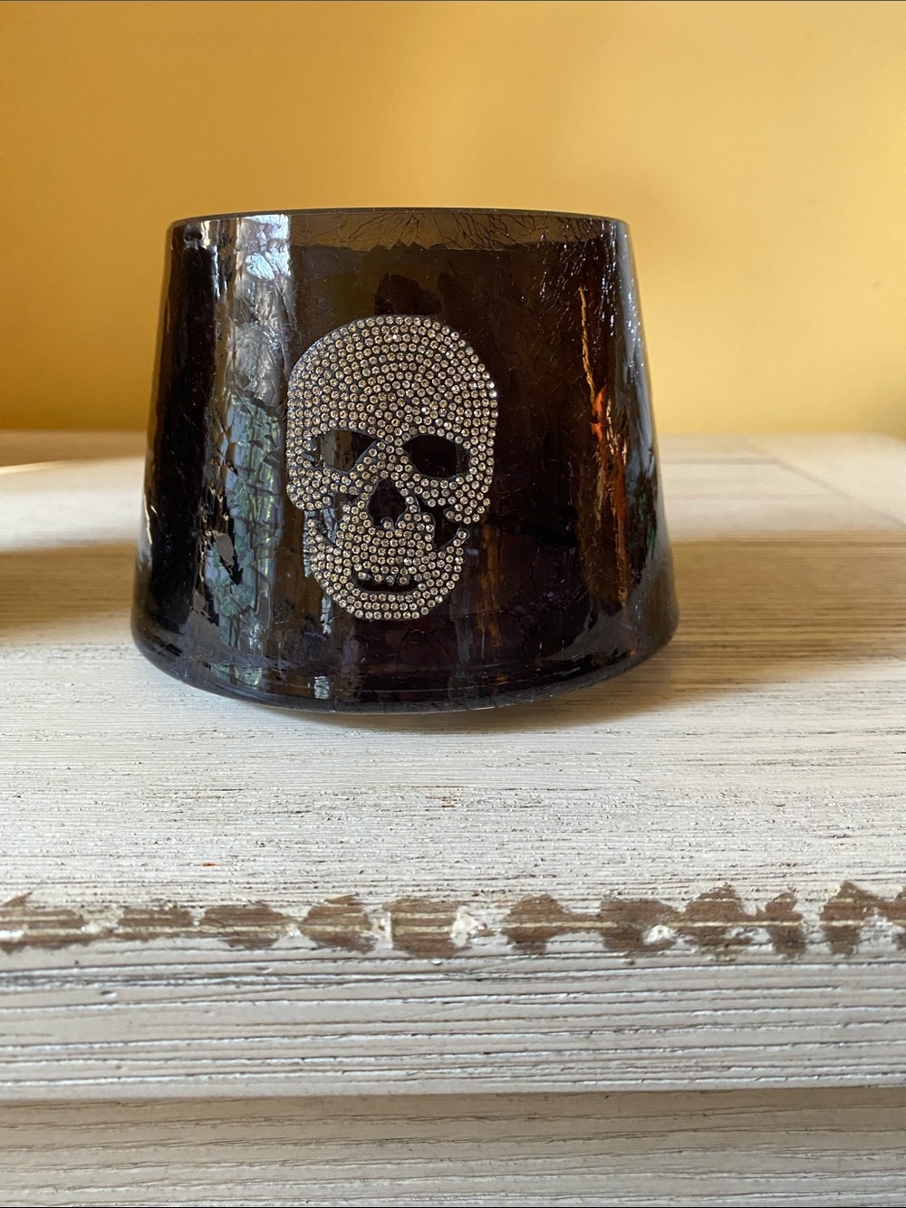 Yankee Candle Black Glass Votive Holder with Rhinestone Skull